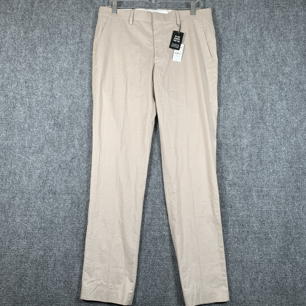 Express Chino Pants Mens 30x32 Beige Extra Slim Fit Stretch Linen Dress Casual